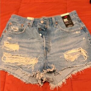 Levi's Light Blue Distressed Jean Shorts